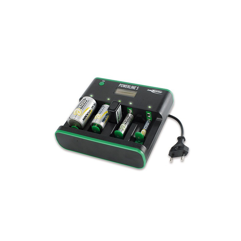 Chargeur Powerline 5 ANSMANN - 1 à 5 accus AAA/AA/9V/C/D NiMh