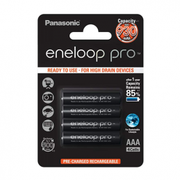 Piles LR03 AAA - Eneloop Pro BK-4HCDE PANASONIC - Blister x 4 rechargeables - NiMh - 1.2V - 930mAh