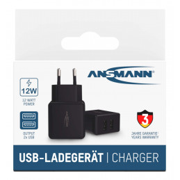 Chargeur de batterie noir - 2 ports USB - EU - 240V - pour smartphne, tablettes etc..