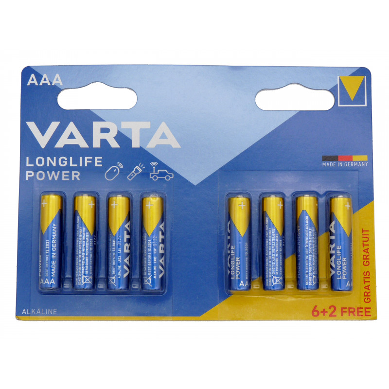 Blister de 8 piles + 2 gratuites VARTA LR6 - AA - High Energy/ Longlife - Alcaline - 1.5V Blister de 8 piles + 2 gratuites VARTA LR6 - AA - High Energy/ Longlife - Alcaline - 1.5V