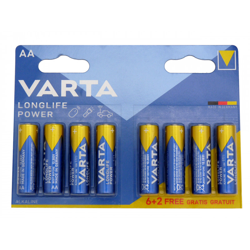 Blister de 8 piles + 2 gratuites VARTA LR6 - AA - High Energy/ Longlife - Alcaline - 1.5V Blister de 8 piles + 2 gratuites VARTA LR6 - AA - High Energy/ Longlife - Alcaline - 1.5V